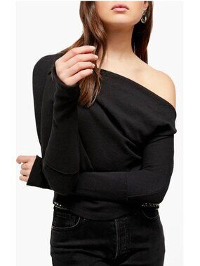 We the Free Fuji Off the Shoulder Thermal Top Black Thumbholes Size L Shirt